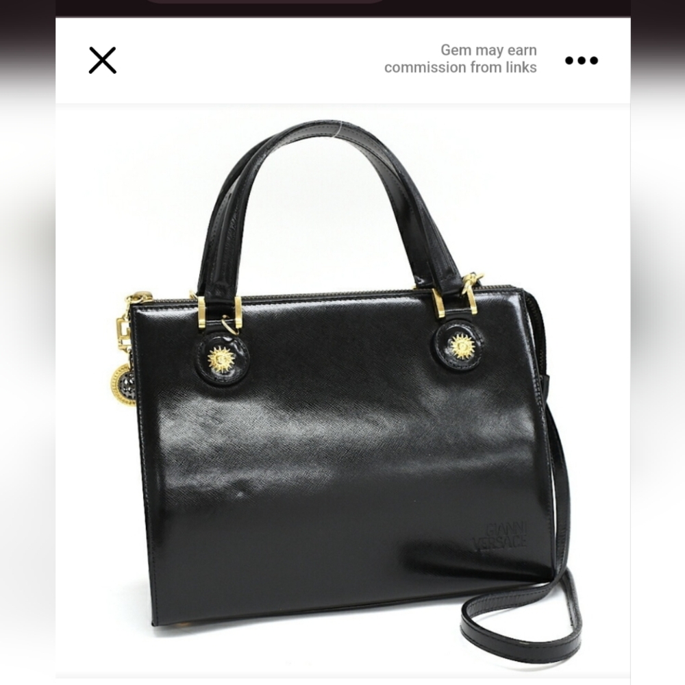 New Gianni Versace 2-Way Sunburst Black/Gold Leather Handbag w Dustbag - Picture 3 of 11